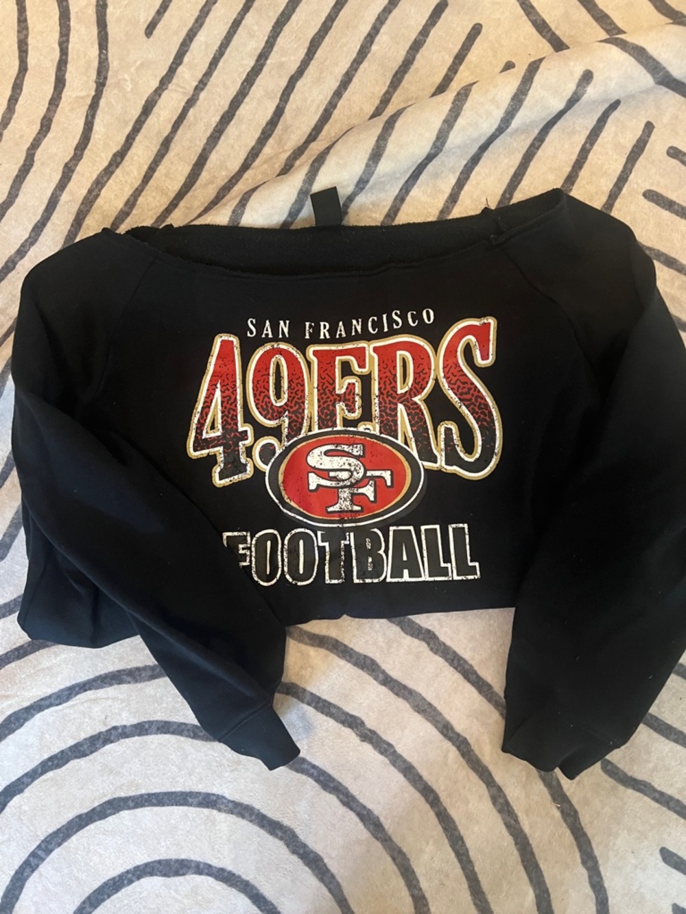 NFL San Francisco 49ers Black Red Off-the-Shoulder Sweater
